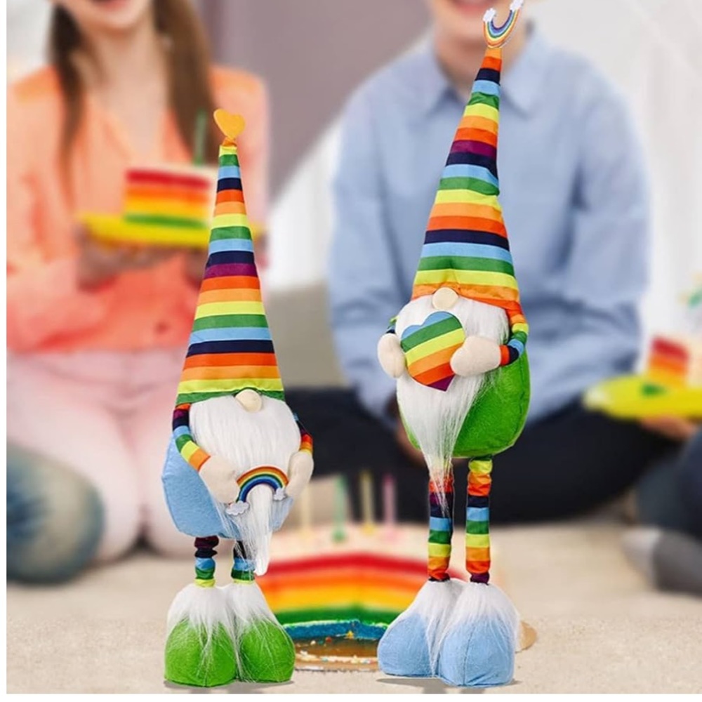 Rainbow Gnome Pair Adjustable Plush Decor